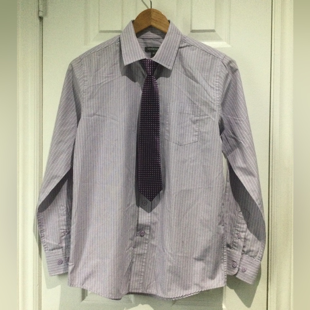 Newberry Boys Lavender Striped Dress Shirt And Tie Set